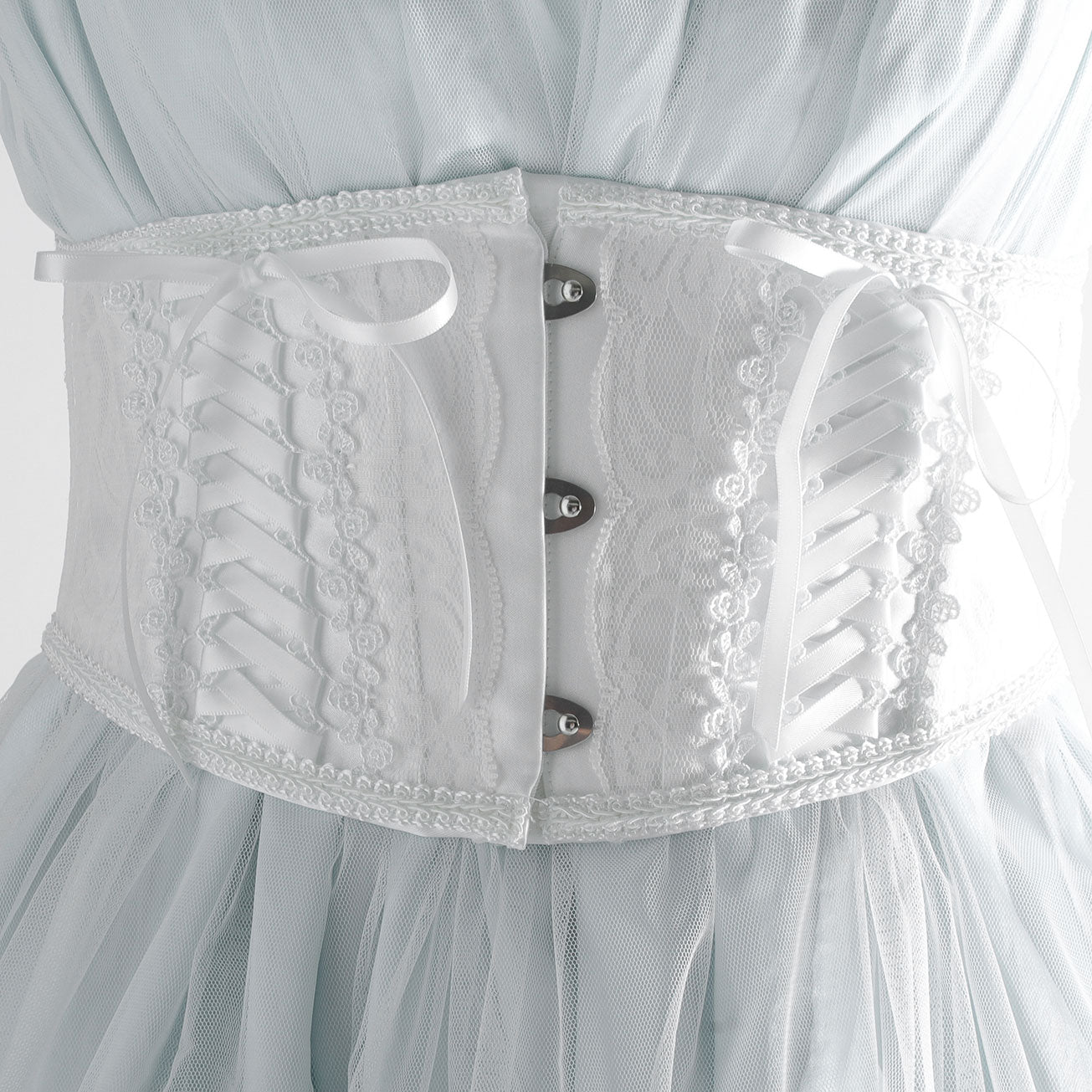 DOUBLE LACE UP VERY SHORT CORSET (WHITE × WHITE)