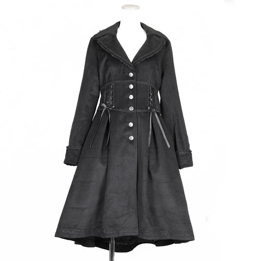 [Pre-ordered to arrive in mid-November] CORSET LACE UP LONG COAT (BLACK)