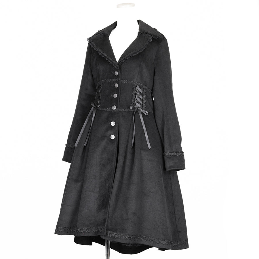 [予約11月中旬入荷]CORSET LACE UP LONG COAT (BLACK)