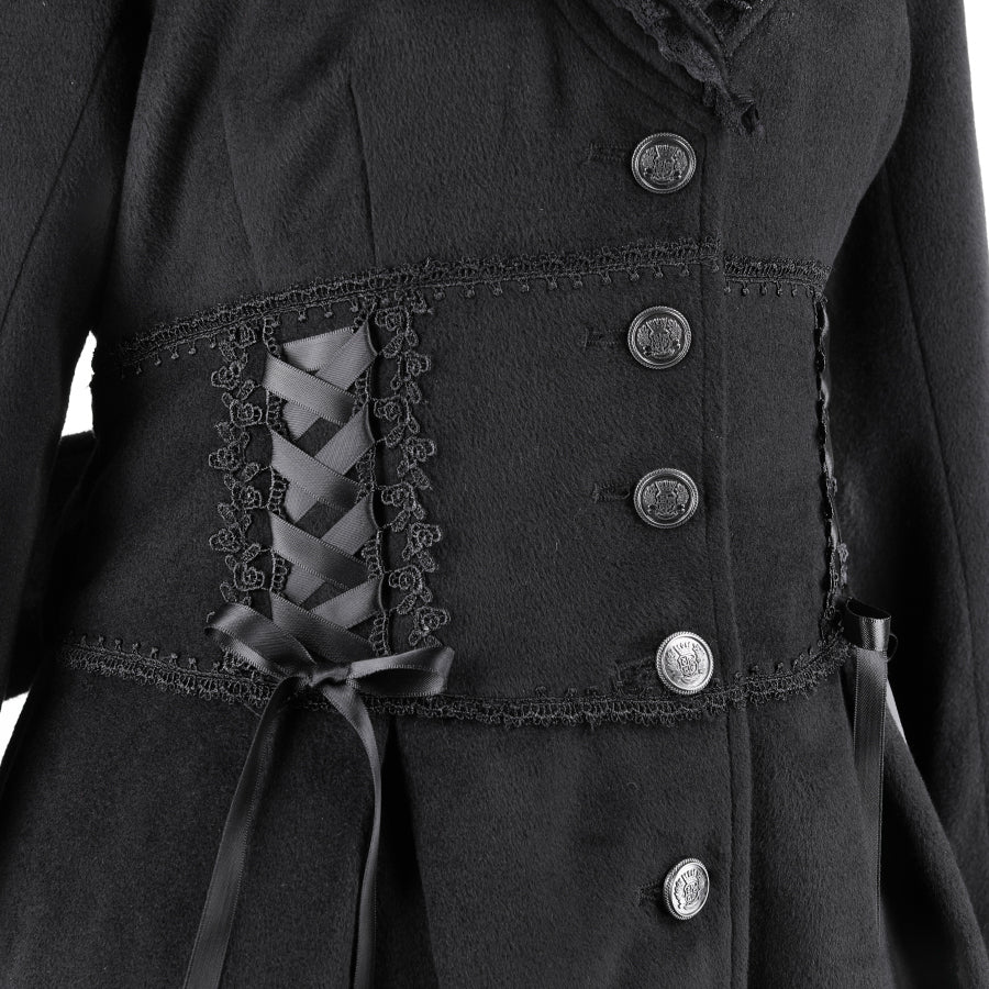 [予約11月中旬入荷]CORSET LACE UP LONG COAT (BLACK)