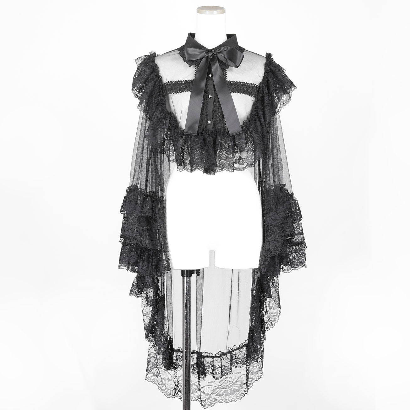 CROSS TULLE VEIL CAPE (BLACK x BLACK)