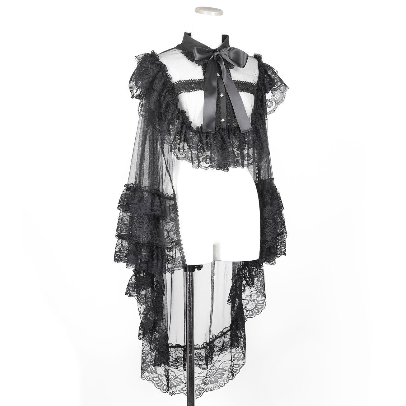 CROSS TULLE VEIL CAPE (BLACK x BLACK)