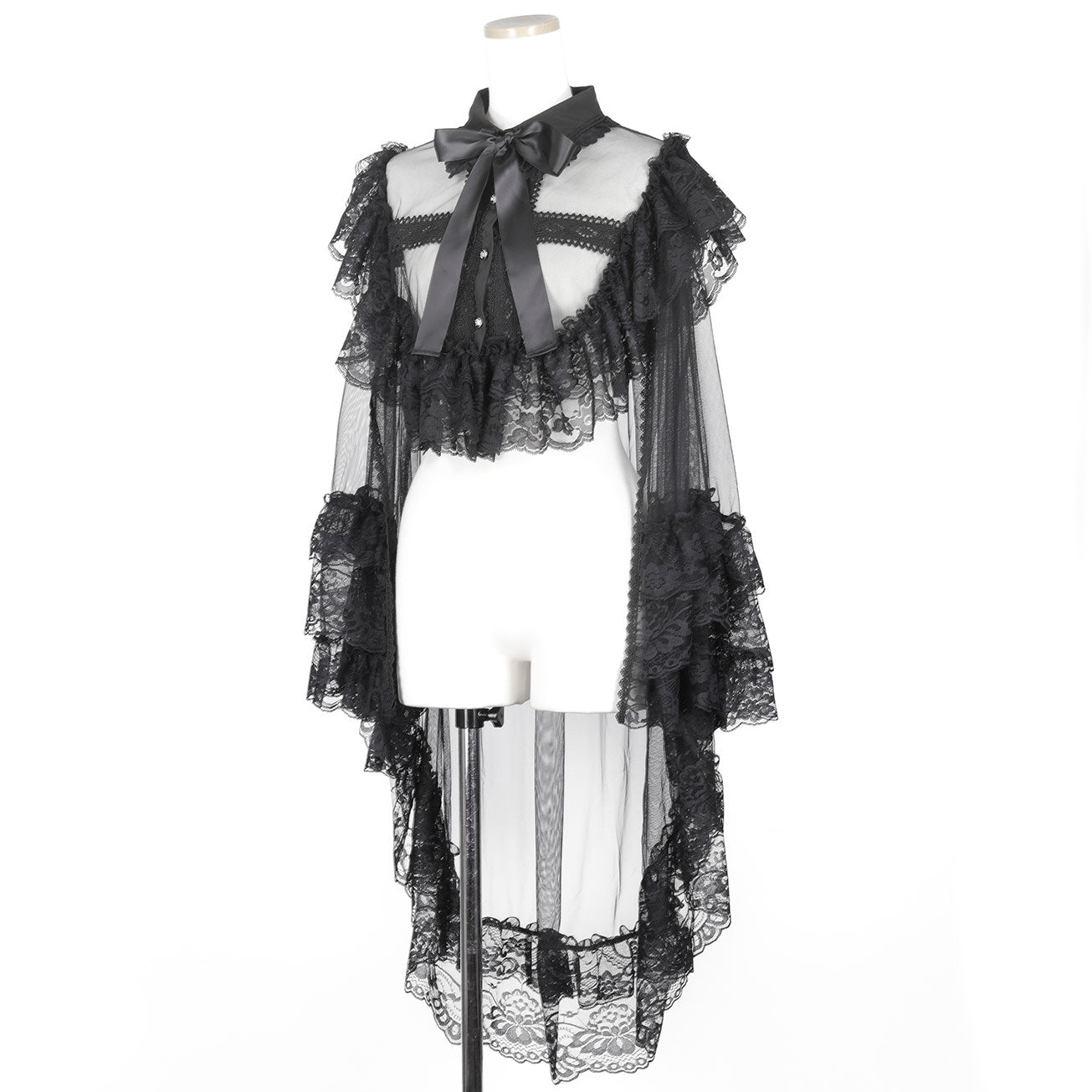 CROSS TULLE VEIL CAPE (BLACK x BLACK)