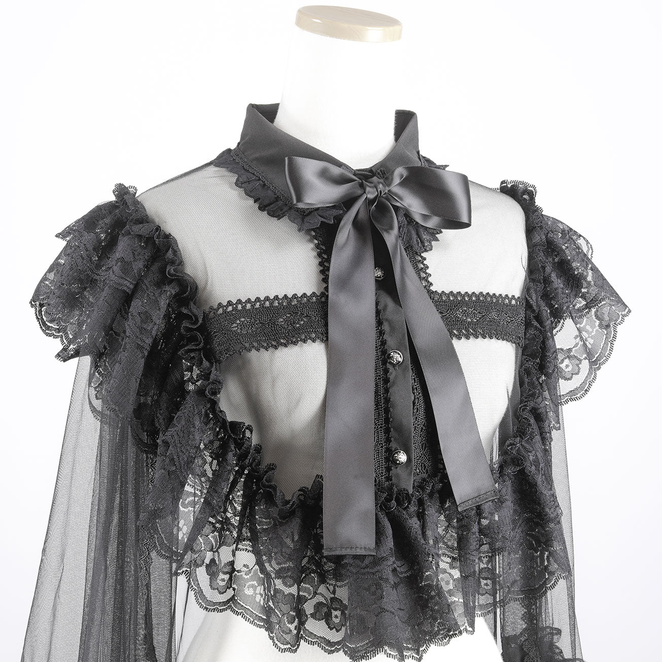 CROSS TULLE VEIL CAPE (BLACK x BLACK)