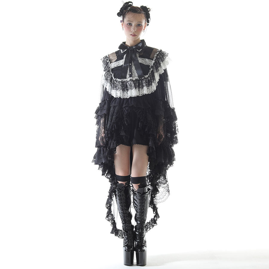 CROSS TULLE VEIL CAPE (BLACK x WHITE)