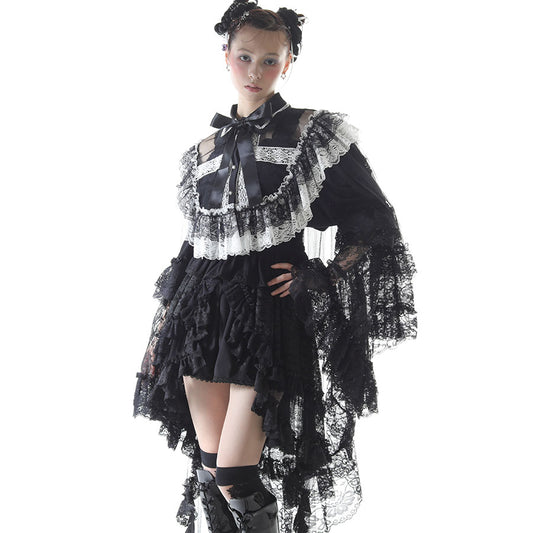 CROSS TULLE VEIL CAPE (BLACK x WHITE)