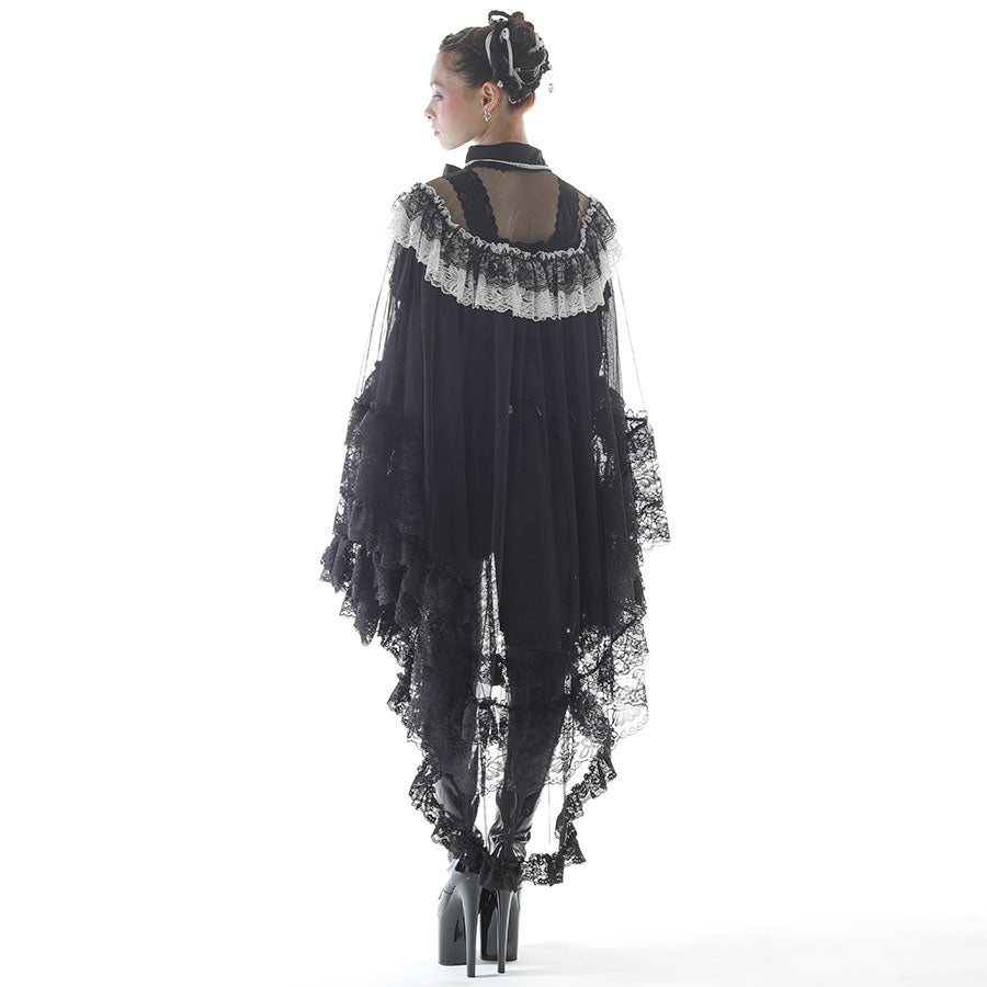 CROSS TULLE VEIL CAPE (BLACK x WHITE)