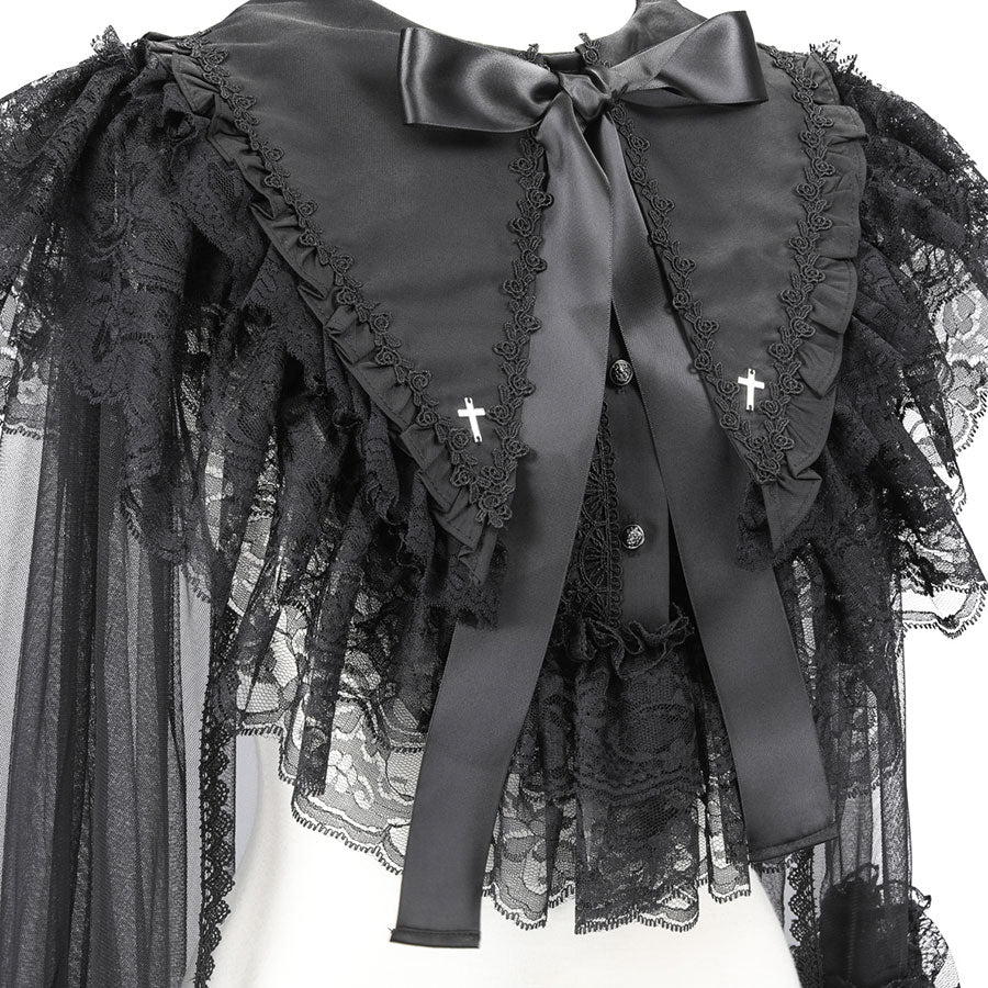 CROSS JEWEL COLLAR CROSS VEIL CAPE (BLACK)