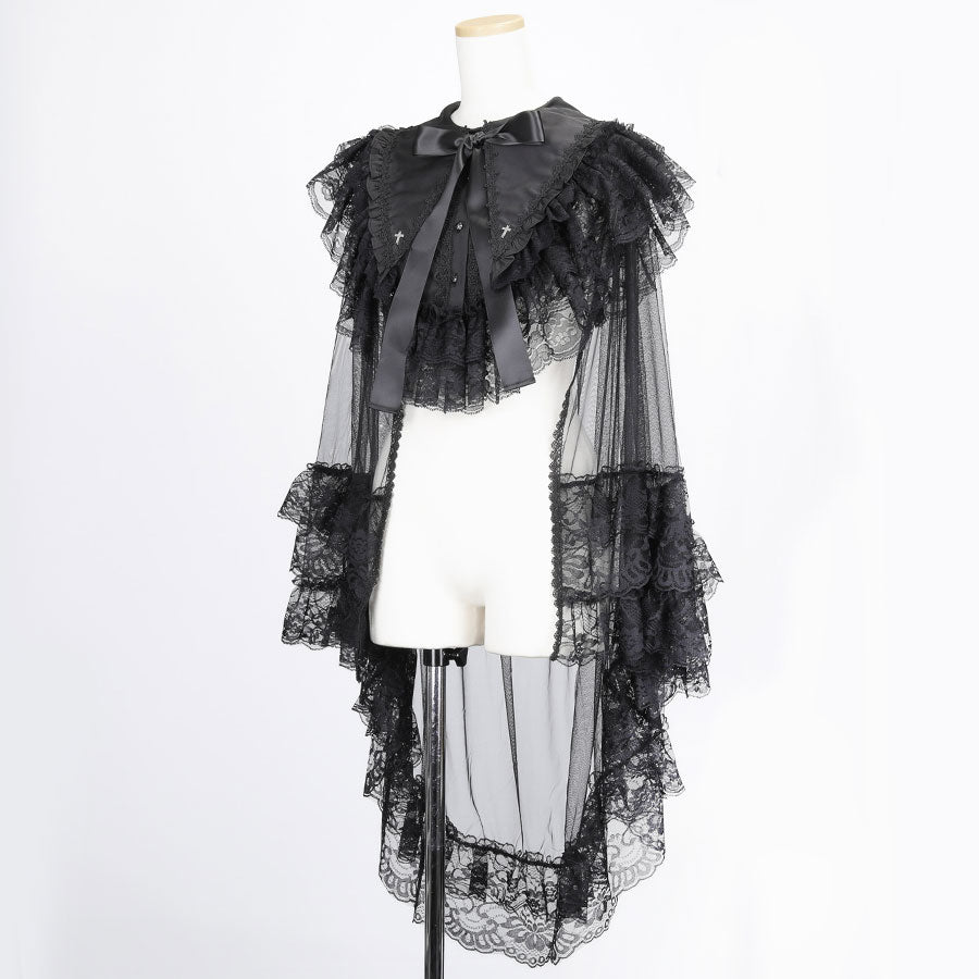 CROSS JEWEL COLLAR CROSS VEIL CAPE (BLACK)