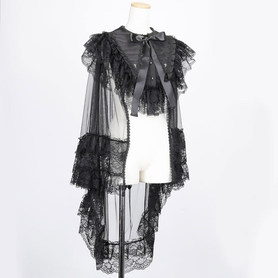 CROSS JEWEL COLLAR CROSS VEIL CAPE (BLACK)