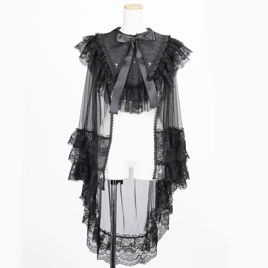 CROSS JEWEL COLLAR CROSS VEIL CAPE (BLACK)