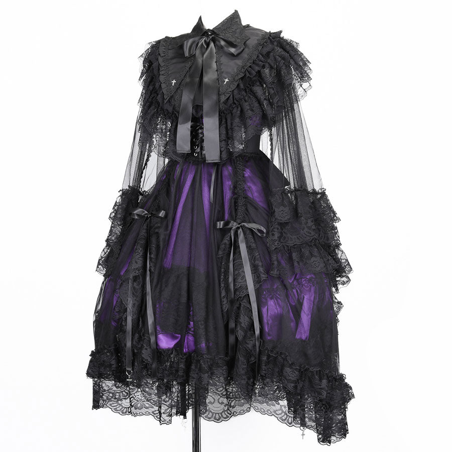 CROSS JEWEL COLLAR CROSS VEIL CAPE (BLACK)