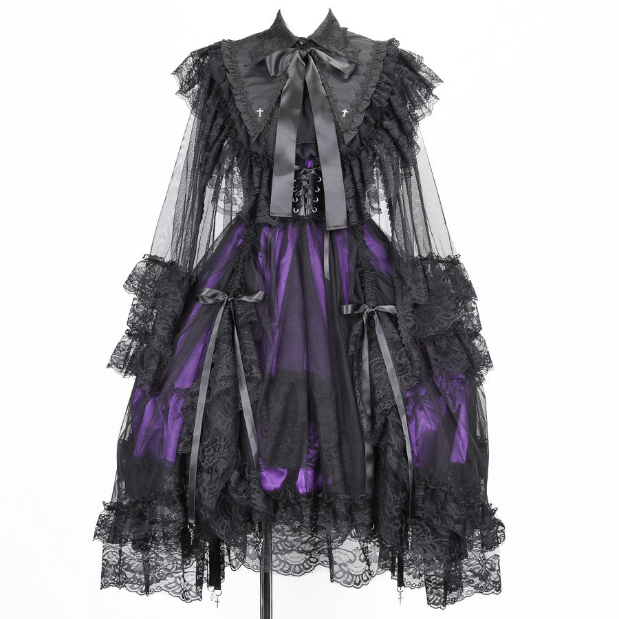 CROSS JEWEL COLLAR CROSS VEIL CAPE (BLACK)