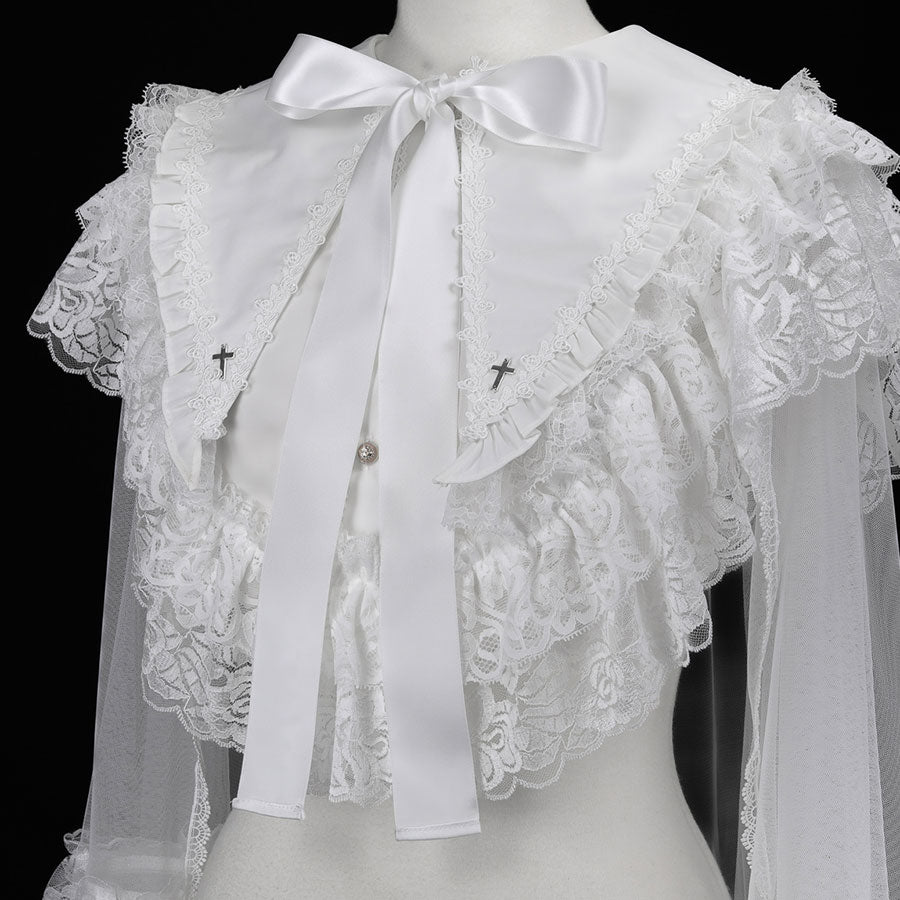 CROSS JEWEL COLLAR CROSS VEIL CAPE (WHITE)