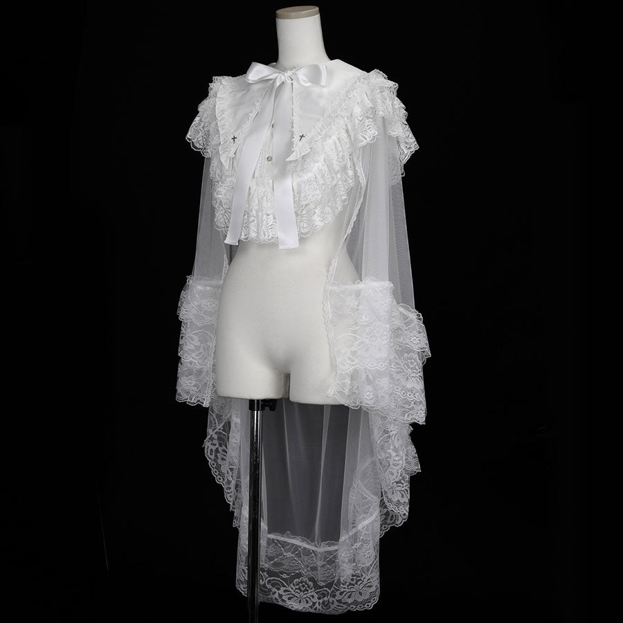 CROSS JEWEL COLLAR CROSS VEIL CAPE (WHITE)