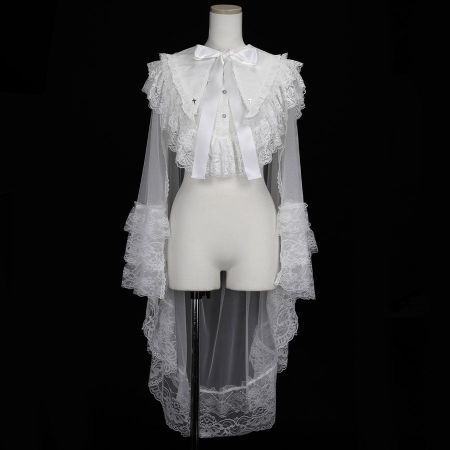 CROSS JEWEL COLLAR CROSS VEIL CAPE (WHITE)