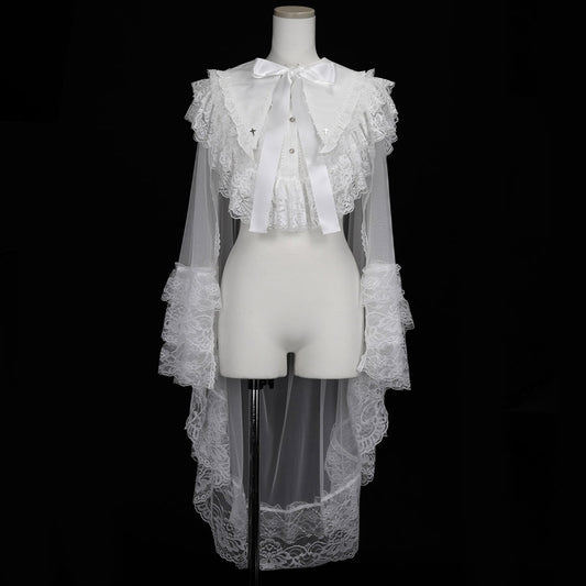 CROSS JEWEL COLLAR CROSS VEIL CAPE (WHITE)