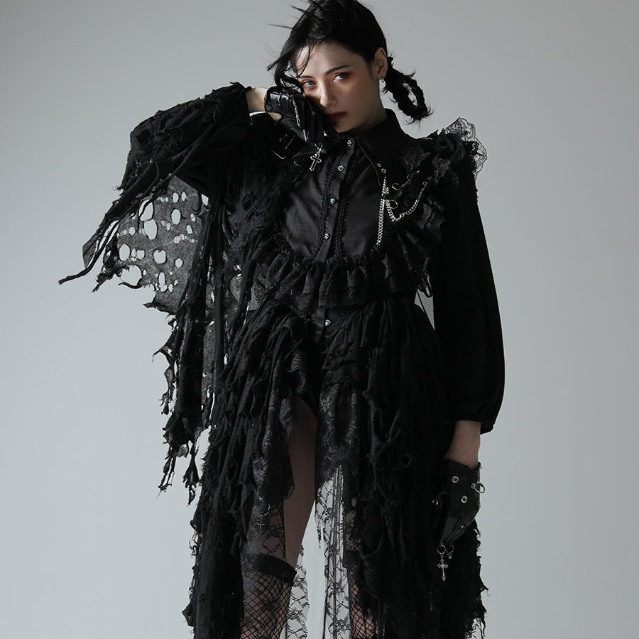 VENUS ONE OF DAMAGE VEIL CAPE (BLACK)