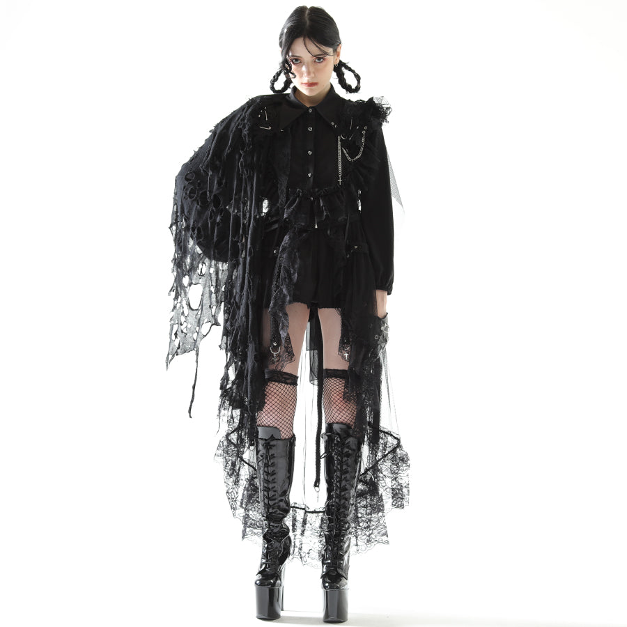 VENUS ONE OF DAMAGE VEIL CAPE (BLACK)