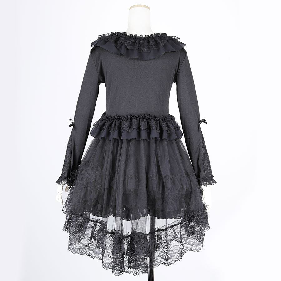 LONG TULLE VEIL RIBBON CARDIGAN (BLACK)