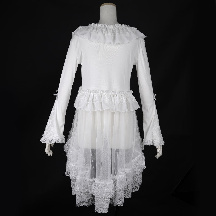 LONG TULLE VEIL RIBBON CARDIGAN (WHITE)