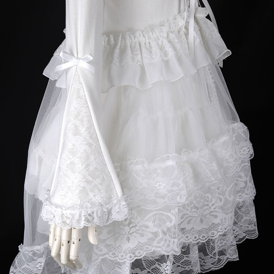 LONG TULLE VEIL RIBBON CARDIGAN (WHITE)