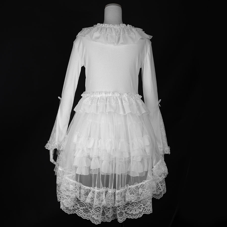 LONG TULLE VEIL RIBBON CARDIGAN (WHITE)