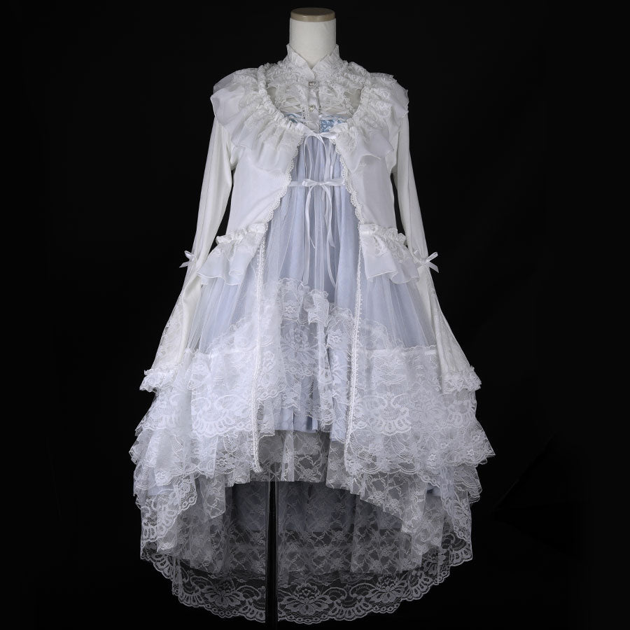 LONG TULLE VEIL RIBBON CARDIGAN (WHITE)