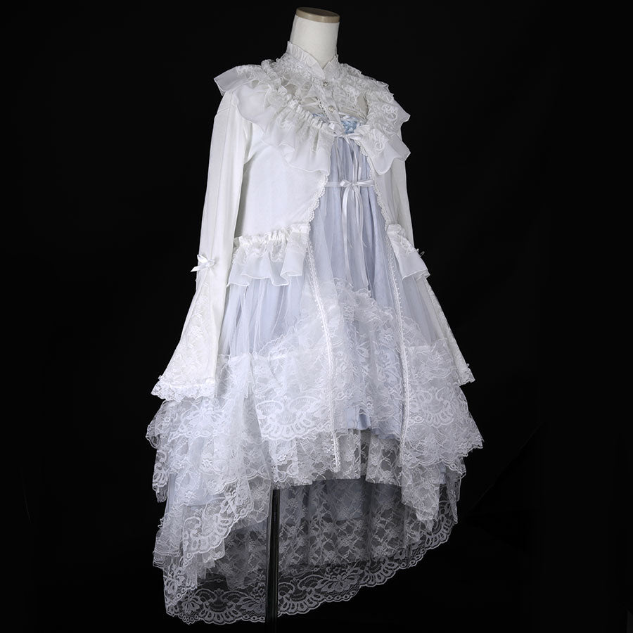 LONG TULLE VEIL RIBBON CARDIGAN (WHITE)