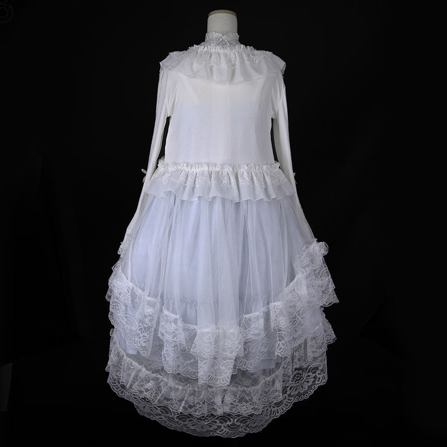 LONG TULLE VEIL RIBBON CARDIGAN (WHITE)