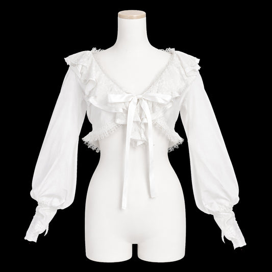 迷你褶边开衫（白色）