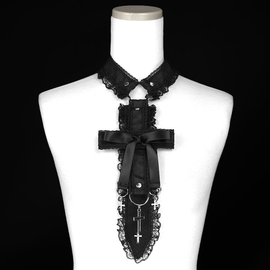 CROSS RIBBON CHOKER NECK-TIE (CROSS) BLACK x BLACK