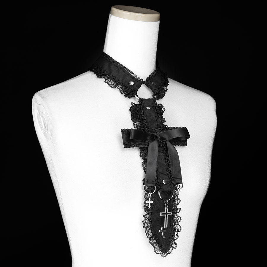 CROSS RIBBON CHOKER NECK-TIE (CROSS) BLACK x BLACK