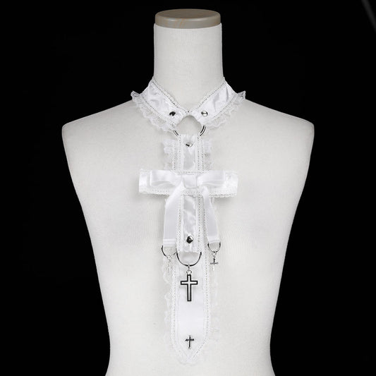 CROSS RIBBON CHOKER NECK-TIE (CROSS) WHITE x WHITE