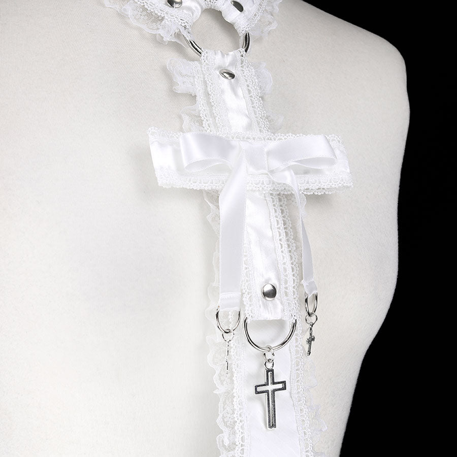 CROSS RIBBON CHOKER NECK-TIE (CROSS) WHITE x WHITE