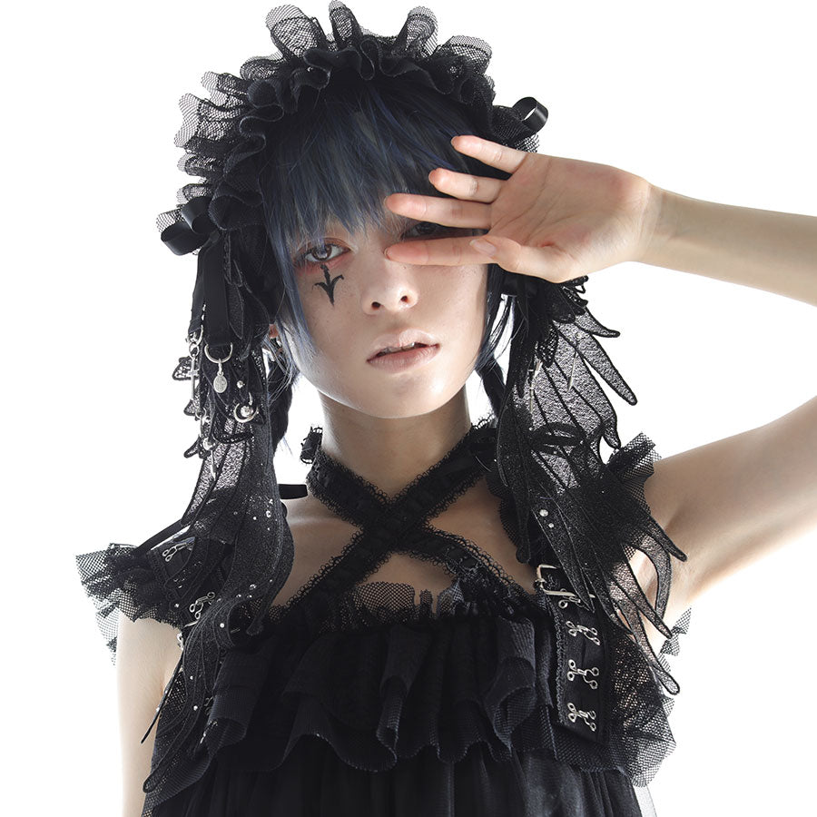 [1 month reservation] ANGEL CRYSTAL FROST PIERCE HEAD DRESS (BLACK)