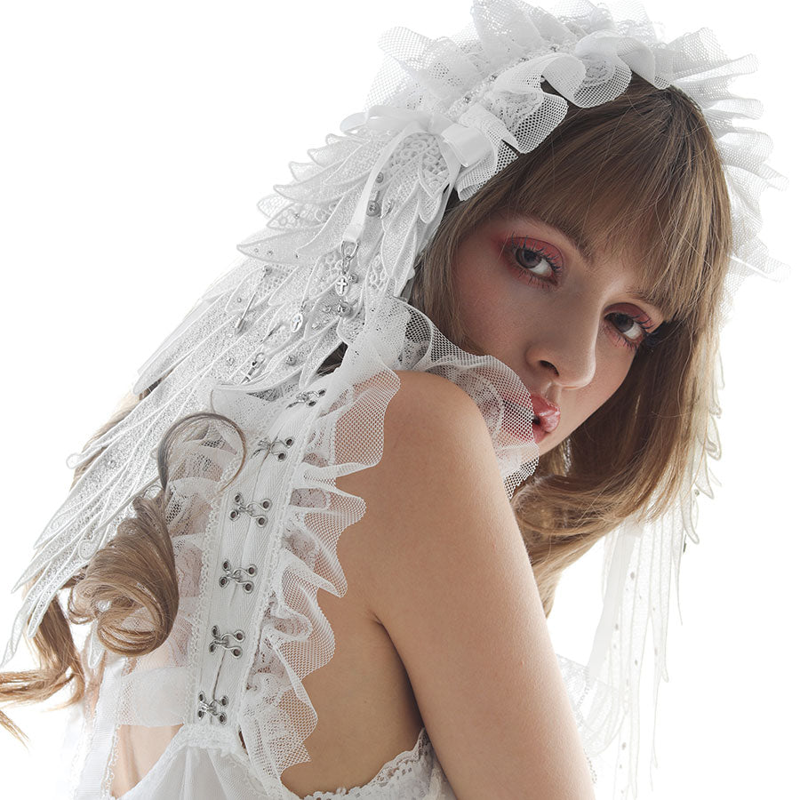 [1 month reservation] ANGEL CRYSTAL FROST PIERCE HEAD DRESS (WHITE)