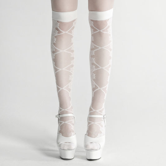 LACE UP LEG VEIL SOCKS (WHITE)