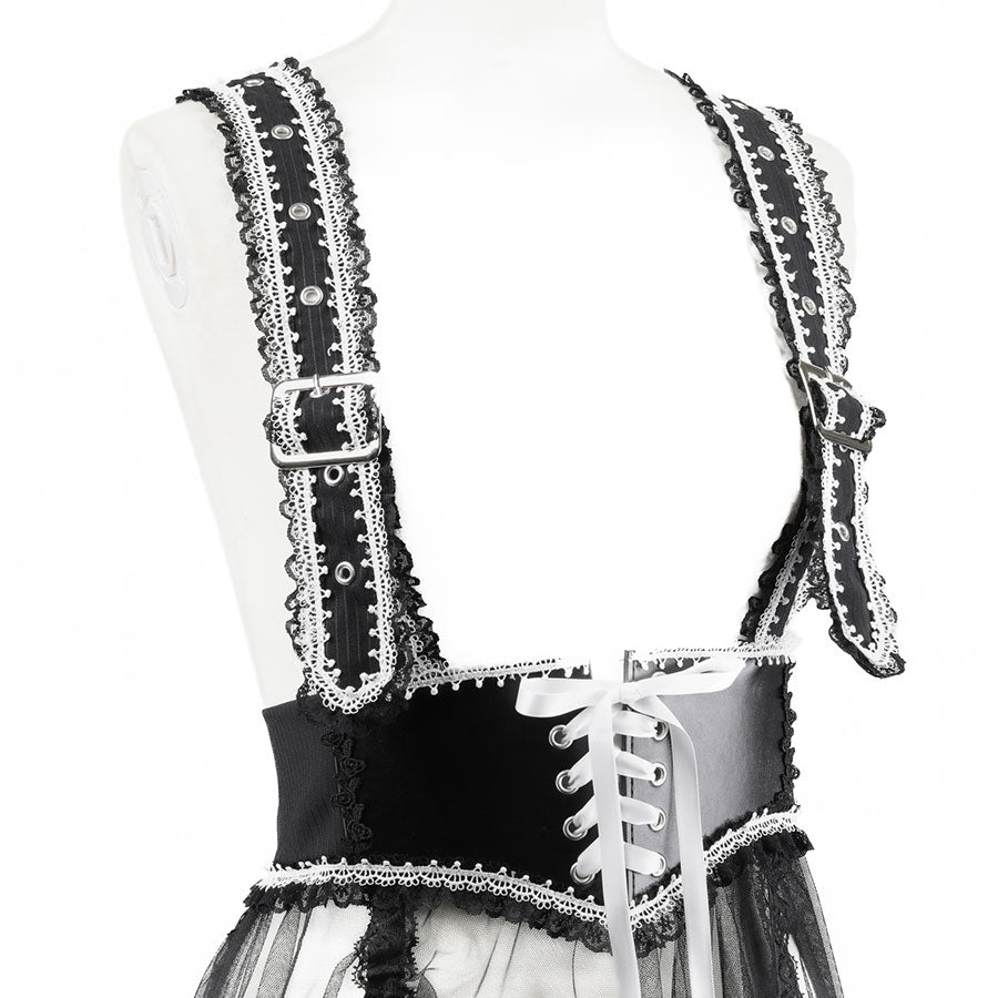 BUSTLE GOTHIC APRON (BLACK x WHITE)