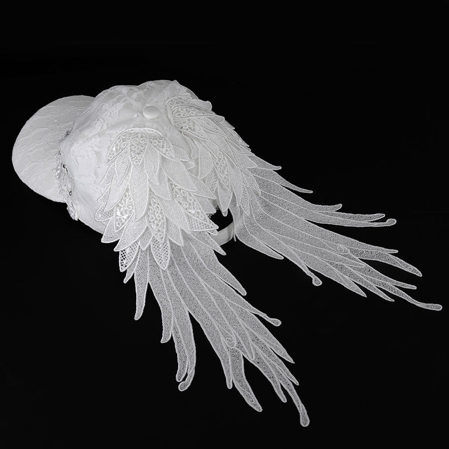 [1 month order] TIARA CROWN ANGEL WING VEIL CAP (WHITE)