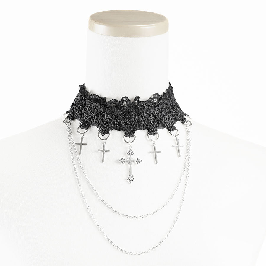 十字架吊灯珠宝项链（黑色）