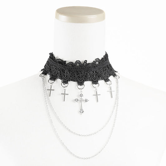 十字架吊灯珠宝项链（黑色）
