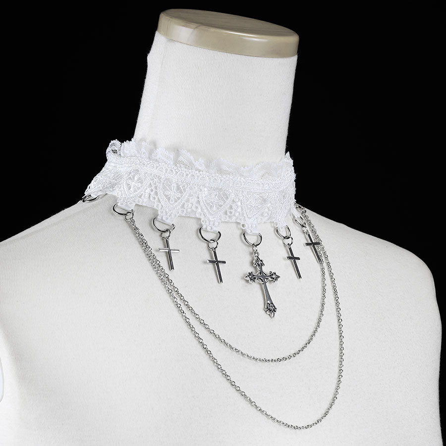 十字架吊灯宝石项链（白色）