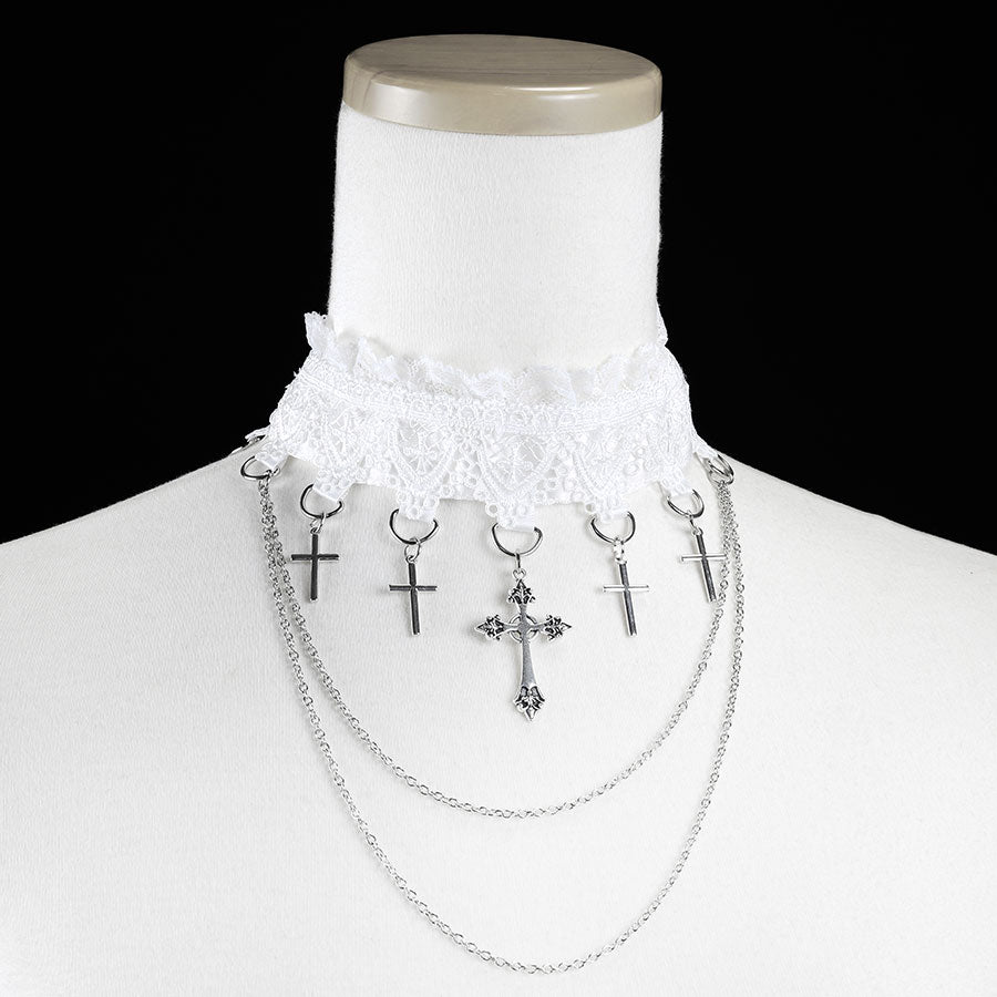 十字架吊灯宝石项链（白色）