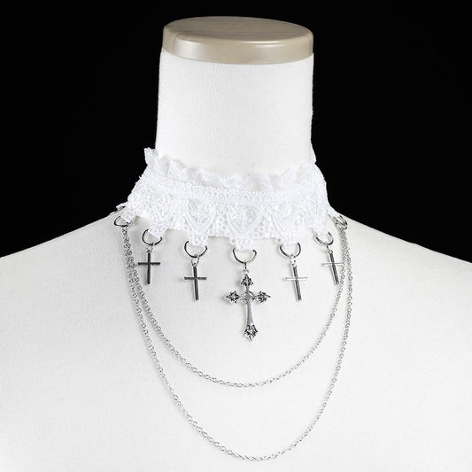 十字架吊灯宝石项链（白色）