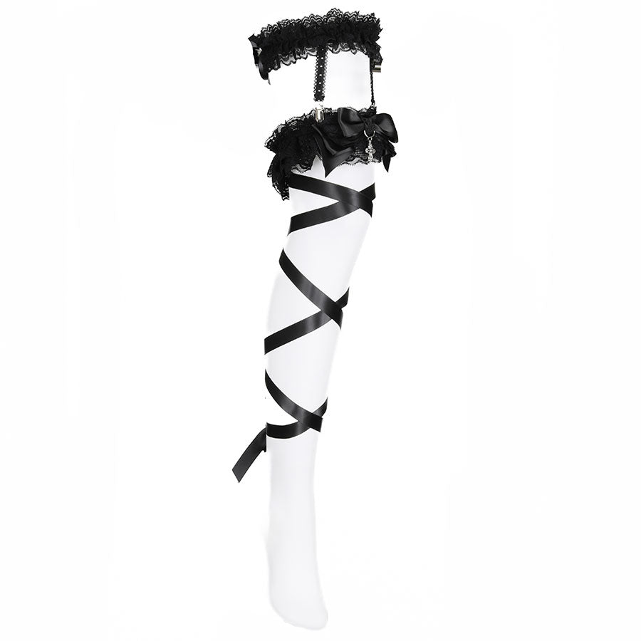 RIBBON HOLLIC WRAP AROUND LEG HARNESS (BLACK)