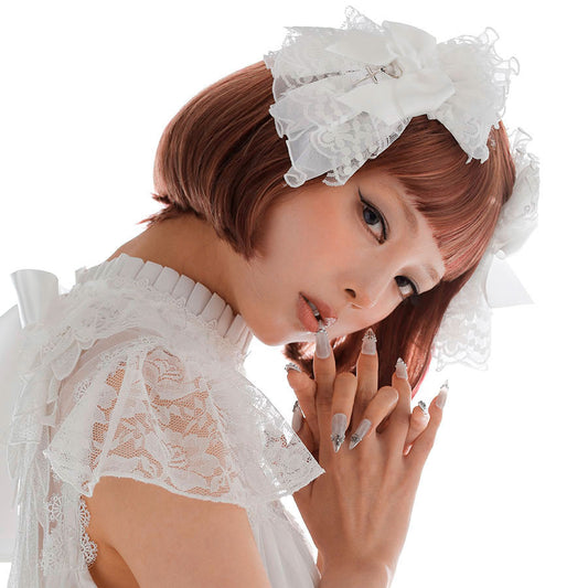 TWIN VEIL CROSS JEWEL HAIR PIN (WHITE)