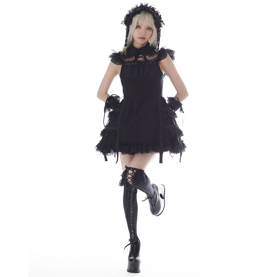 EYELET CROSS HEAD DRESS (BLACK)