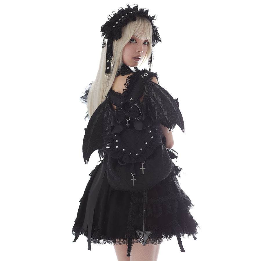 EYELET CROSS HEAD DRESS (BLACK)