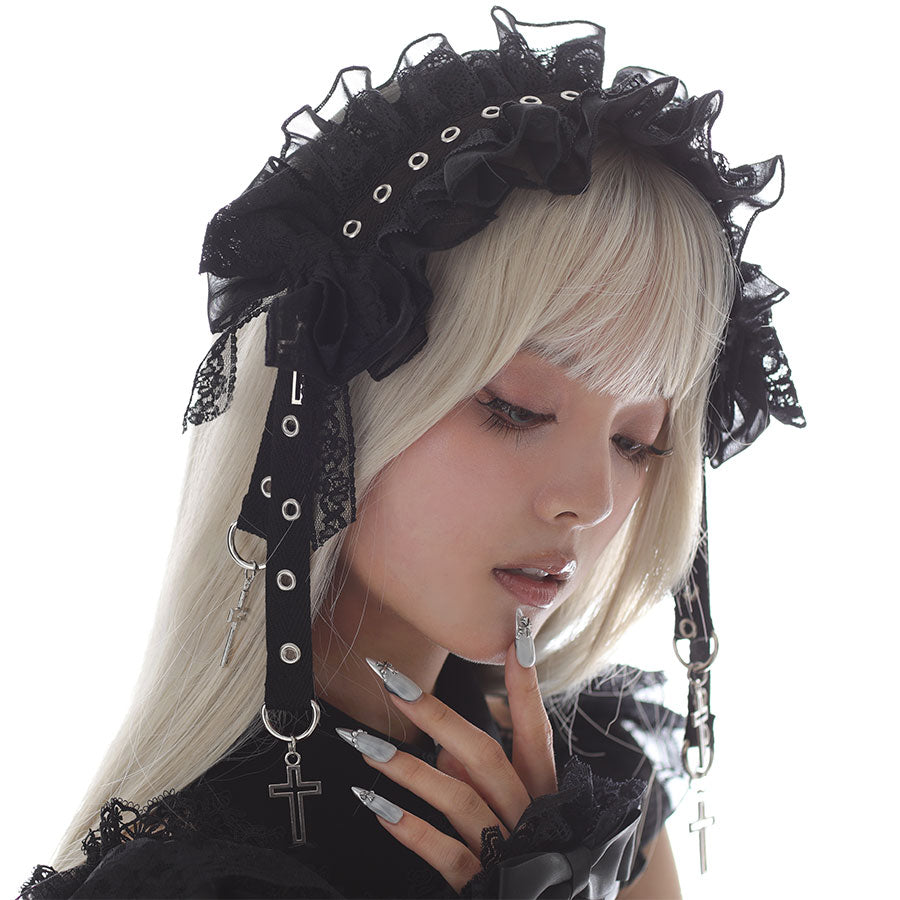 EYELET CROSS HEAD DRESS (BLACK)
